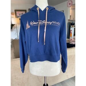 Disney World 50th Anniversary Navy Blue Cropped Hoodie Rose Gold XS
